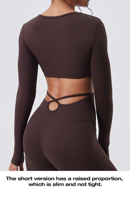 Cloud Hide Brown Yoga Suit Gym Woman Fitness Set Long Sleeve Sports Tracksuit Top Pants Workout Pilates Outfits Running Clothes