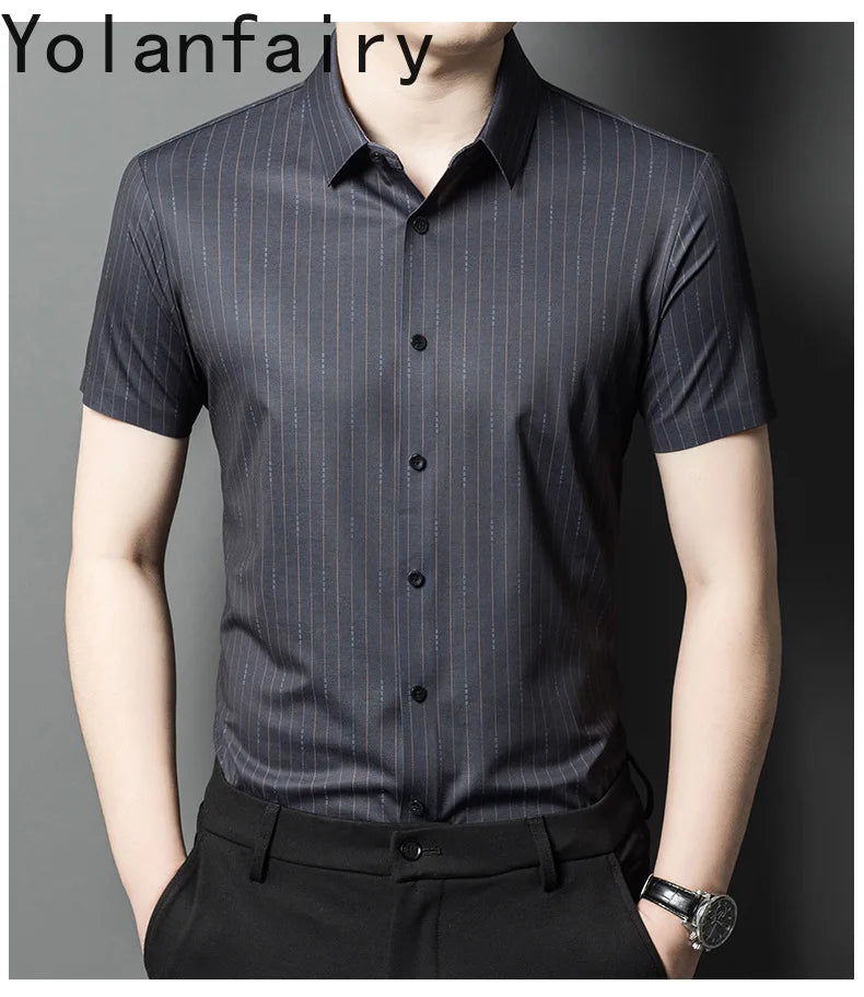 YOLANFAIRY Mulberry Silk 7.8% Summer Shirts for Men Short Sleeve Shirt Men Mens Clothing Camisas De Hombre Verano 2024 Tops