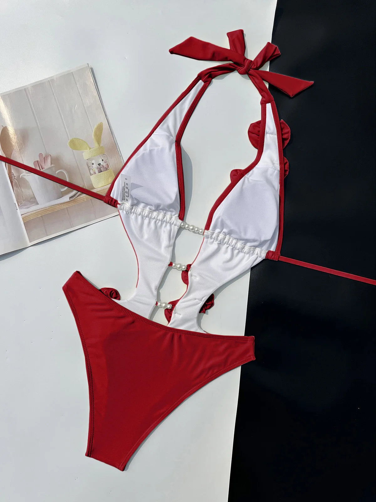 Sexy 3D Flowers Deep V Neck Halter Women Swimwear One Piece Swimsuit Female High Cut Leg Monokini Bather Bathing Suit Swim V6986