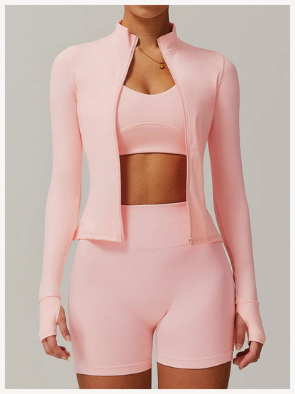 Yoga Shirts For Women Zipper Long Sleeve Fitness Jacket Running Gym Clothes Workout Dry Fit Breathable High Elastic Sports Top