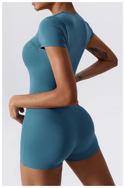 Summer Yoga Suit Women's Short One Piece Sports Suit Short Sleeve Gym Clothes Push Up Training Fitness Yoga Bodysuit Sportswear