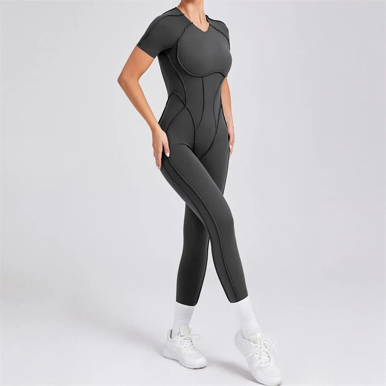 TRY TO BN Sport Jumpsuit Short Sleeves Backless Fitness Yoga Pant Workout Bodysuit One Piece Sportswear Tights Women Gym Clothes