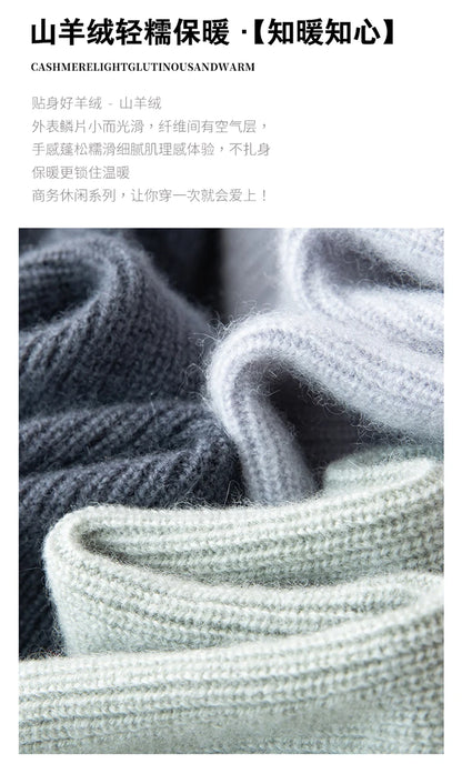 100% Cashmere Polo Sweater Autumn Winter Basic Smart Casual Long Sleeve Men's Pullover Cashmere Knitwear Soft Comfy Clothing Top