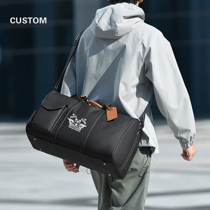 Custom Large Capacity Travel bag Totes Waterproof Crossbody Bag Man  Leather Travel Bag Handheld Bag print logo Business Handbag
