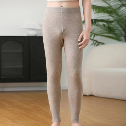 100% Cashmere Knit Leggings Men Winter Wearing Thermal Underwear High Waist Trousers Solid Thicken Elasticity Ankle-Length Pants