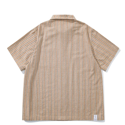 2026 Summer New Japanese Retro Amekaji Cuban Collar Short Sleeved Shirt Men's and Women's Loose Workwear Shirt