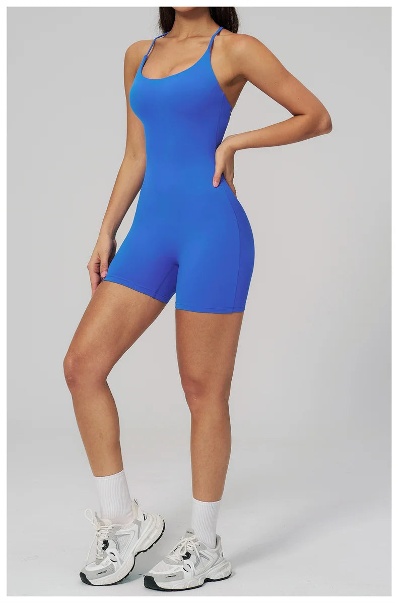 TRY TO BN Yoga Jumpsuit Shorts Cross Beautiful Back Sportswear Fitness Bodysuit One Piece Set Workout Running Gym Women Clothing