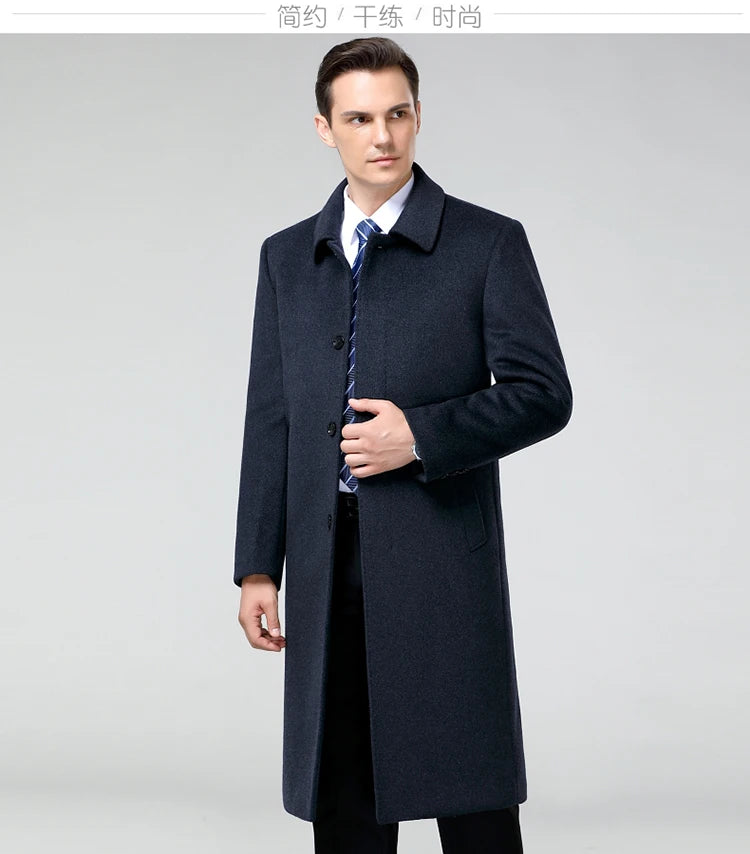 100% Cashmere Jacket Men Casual Business Men's Winter Coats Polo Collar Single Breasted Windbreaker Coat Casaco Masculino