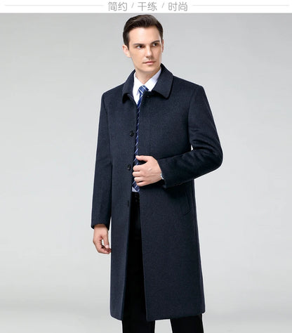 100% Cashmere Jacket Men Casual Business Men's Winter Coats Polo Collar Single Breasted Windbreaker Coat Casaco Masculino