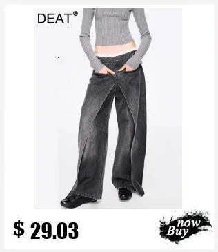 DEAT Fashion Folds Design Sense Jeans Women's High Waist Loose Wide Leg Blue Denim Pants Summer New Tide 7AB9503