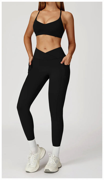 Women Sportswear Yoga Set 2PCS Sport Suit Gym Workout Clothes Women's Tracksuits Fitness Gym Vest High Waist Sports Leggings
