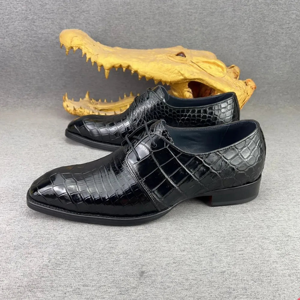 Authentic crocodile leather men's leather shoes business British high-end real crocodile leather men's square toe formal shoes