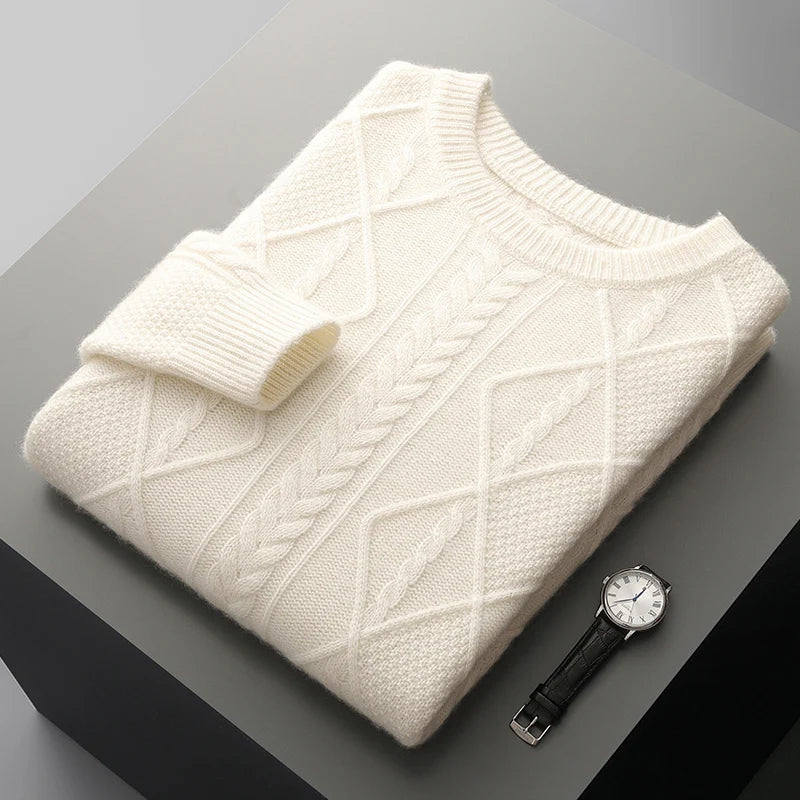 100% Pure Merino Wool Pullover 2025 Autumn/Winter New Men's Round Neck Business Casual Cashmere Sweater Loose Solid Color Tops