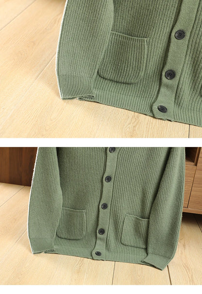Men High Quality Polo Collar Cardigan Autumn Winter Thick Buttons 100% Merino Wool Sweater Smart Casual Coat Cashmere Knitwear