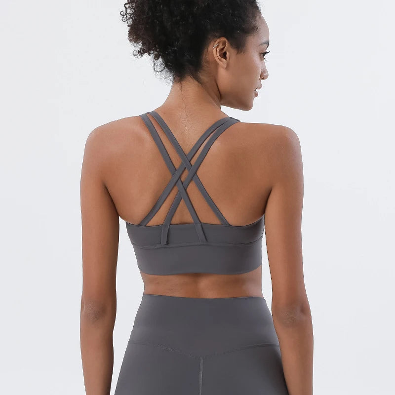SOISOU Top Women Bra Cropped Bralette Gym Yoga Sports Bra Cross Sexy Back Female Bra Breathable Top Women's Underwear 25 Colors