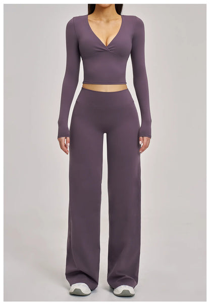 2PCS Yoga Set Women Tracksuits Workout Outfits Sportswear Gym Clothing Female Fitness Long Sleeve High Waist Leggings Yoga Suit