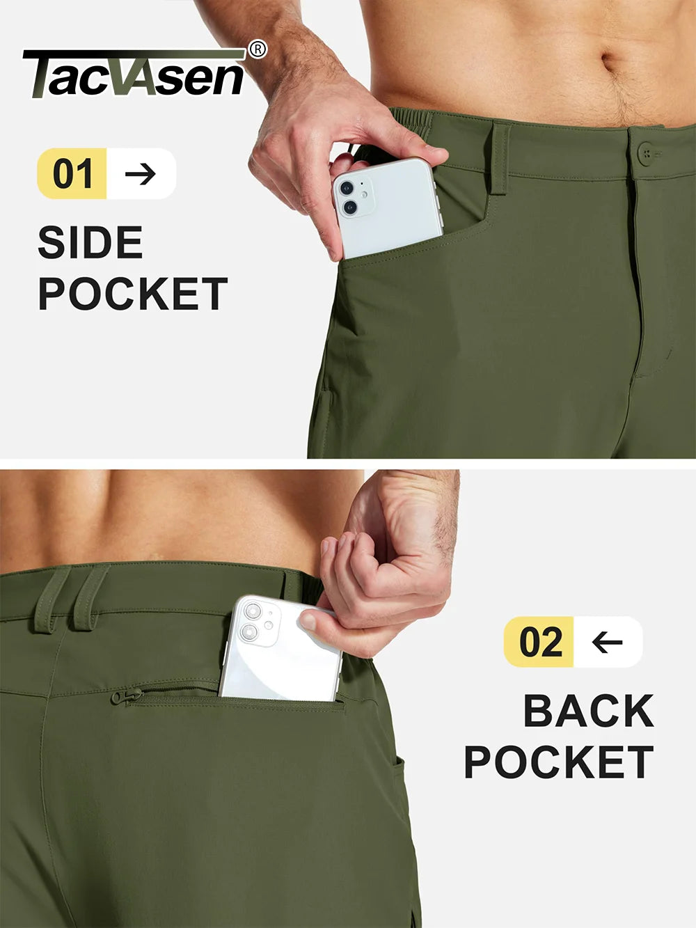 TACVASEN Hiking Straight Pants 5 Pockets Mens Lightweight Quick Dry Ripstop Trousers Waterproof Stretchy Pants Outdoor Fishing