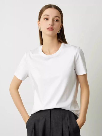 SuyaDream,Women Solid T shirts, 10%Silk 58%Cotton, V Neck, Short Sleeved Tee, 2025 Summer Candy Colors Basic Cozy Top