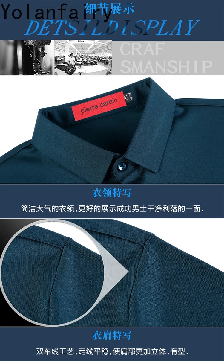 YOLANFAIRY 100% Mulberry Silk Long Sleeve Shirt Man Spring Autumn Casual Silk Mens Shirts Warm Male White Shirt chemises hommes