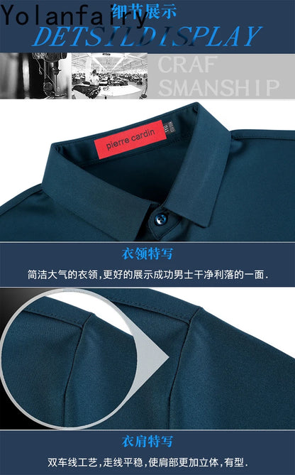 YOLANFAIRY 100% Mulberry Silk Long Sleeve Shirt Man Spring Autumn Casual Silk Mens Shirts Warm Male White Shirt chemises hommes
