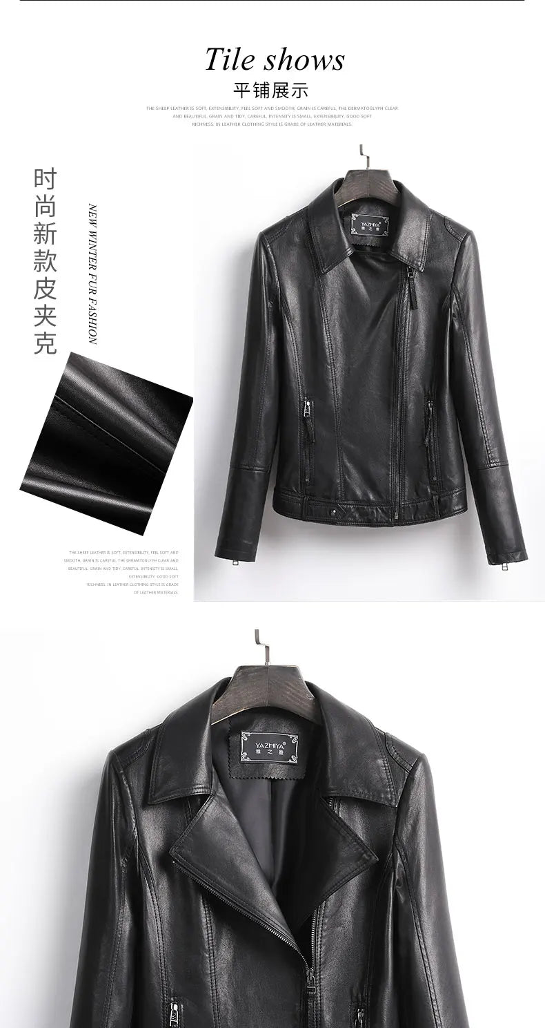 Women's Jacket Spring 2022 100% Sheepskin Jacket Woman Genuine Leather Women's Coat Black Motorcycle Jackets Chaquetas Xhl368