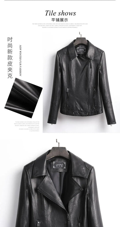 Women's Jacket Spring 2022 100% Sheepskin Jacket Woman Genuine Leather Women's Coat Black Motorcycle Jackets Chaquetas Xhl368