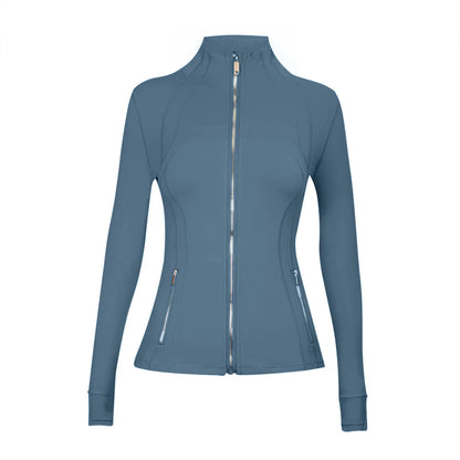 Personalized LOGO custom women's gold zip jacket tight stand-up collar quick-drying fitness running yoga suit 41-color S-3XL top