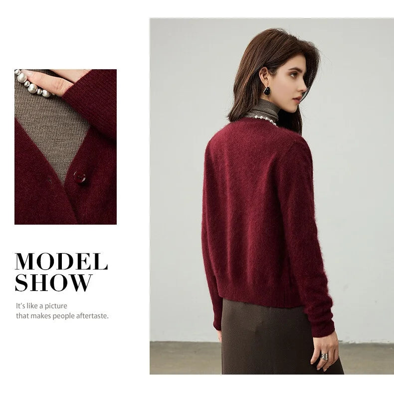 SuyaDream, Cardigans For Woman, Fleece Wool, V Neck, Soft Cozy Sweaters, 100%Wool, 2025 Fall Winter Jackets