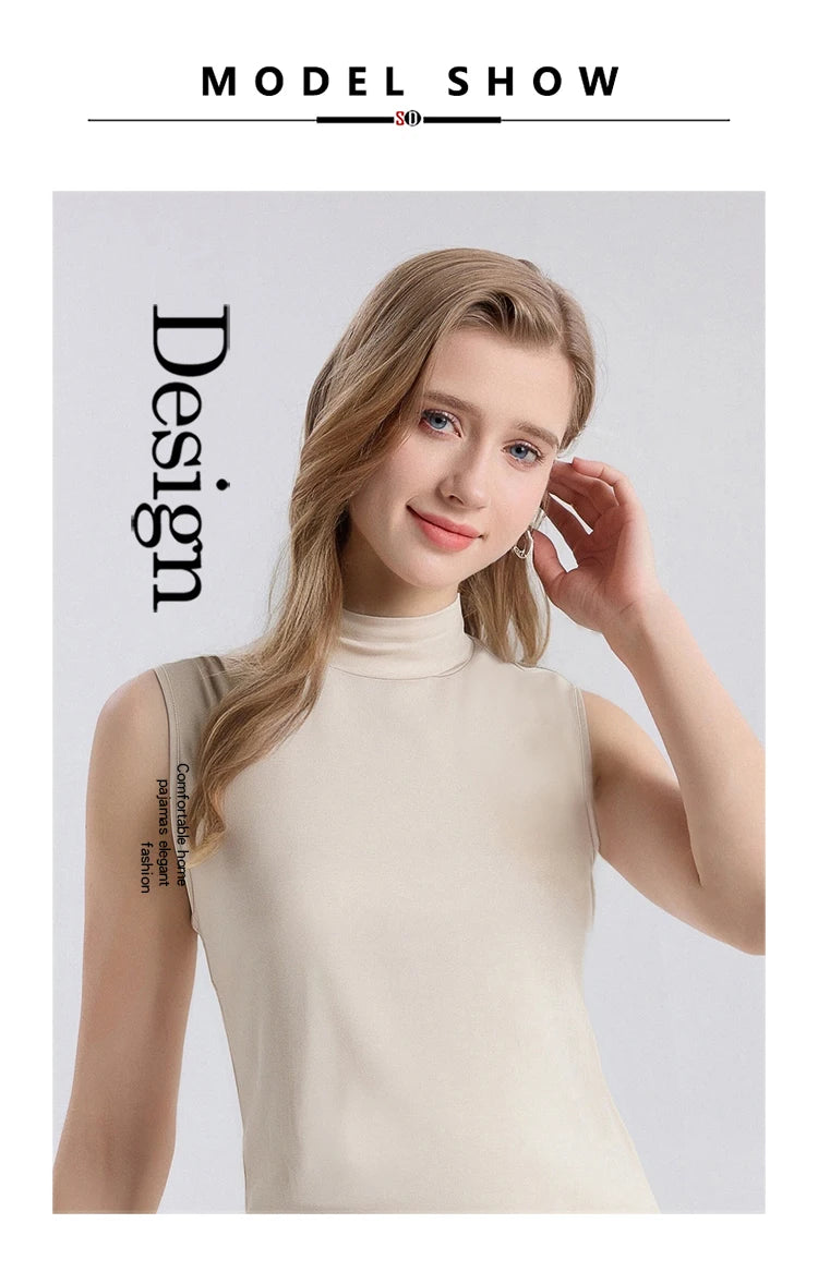 SuyaDream. Women Solid Tanks, 92%Real Silk, Mock Neck, Sleeveless Chic T Shirt, 2025 Solid Summer Vests