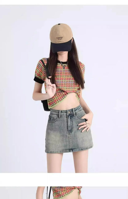 Sexy Retro Denim  Skirt Women's Anti-Light Versatile High Waist A-Line Slimming American Hot Girl Bodycon Half-length Ski...