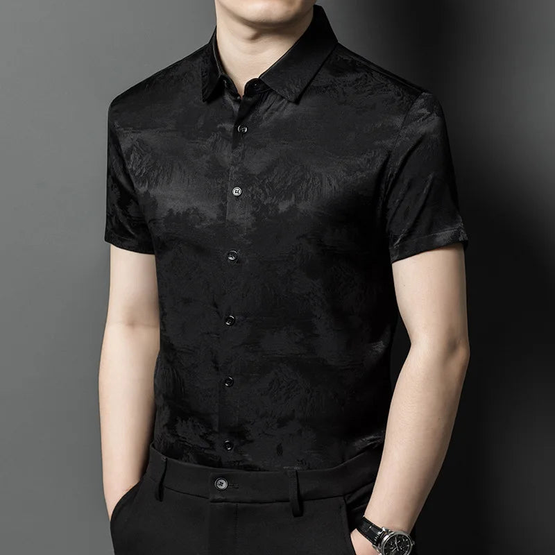 YOLANFAIRY 92.4% Mulberry Silk Mens Shirts Summer Shirt for Men Camisas Hombre Mens Button Up Shirt Mens Fashion Shirt Tops