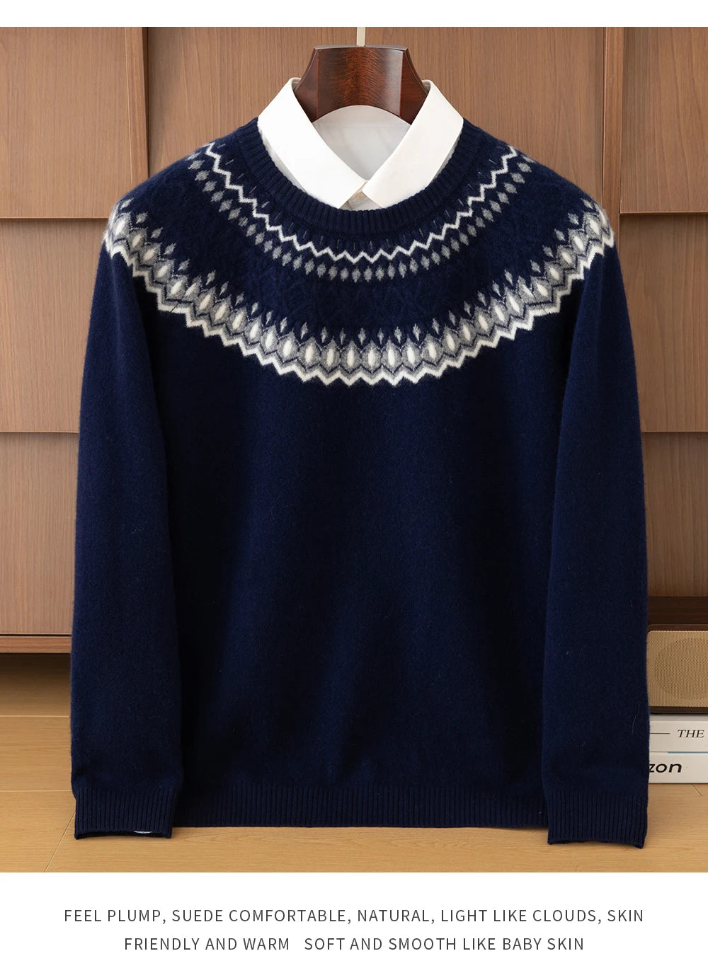 Autumn Winter 100%Wool Knit Pullover Men's O-Neck Color Block Sweater Jumper Fashion Thicken Loose Tops Clothing Warm Base Shirt