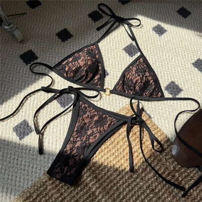 Embroidery Halter High Leg Cut Bikini Female Swimsuit Women Swimwear Two-pieces Bikini set Padded Bather Bathing Suit Swim V6849