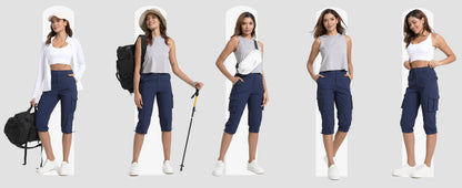 TACVASEN Summer Quick Dry Cargo Capri Pants Womens Outdoor Hiking Knee Length Joggers Lightweight Waterproof Shorts 6 Pockets