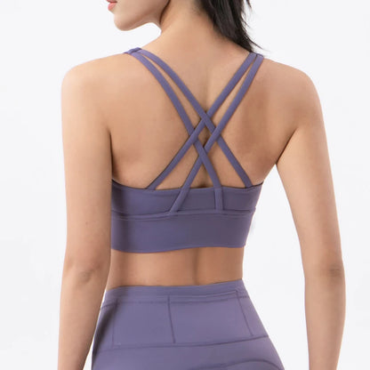 SOISOU Top Women Bra Cropped Bralette Gym Yoga Sports Bra Cross Sexy Back Female Bra Breathable Top Women's Underwear 25 Colors