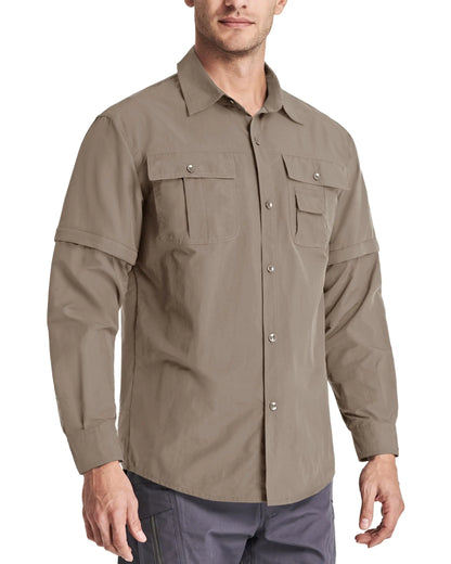 TACVASEN Quick Dry Long Sleeve Cargo Work Shirts with Pockets Mens Nylon Safari Hiking Shirts Button Down Shirts Clothes Males