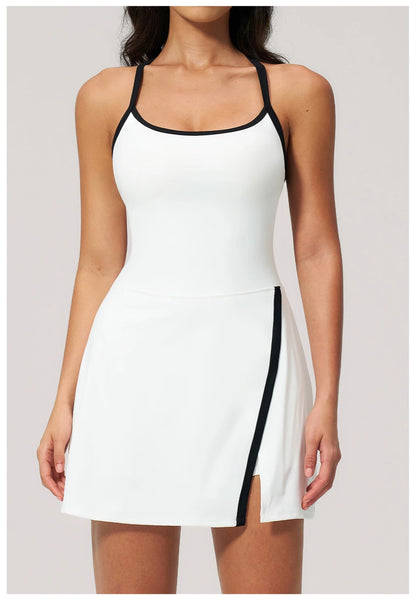 Custom LOGO women's nude yoga dress hollow breathable slim fitness sports quick-drying short skirt