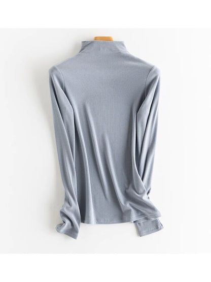 SuyaDream, Women Bottoming T Shirt, Silk Viscose Blend, Long Sleeves, Solid Basic Thermal  Shirt, 2024 Autumn Winter Top