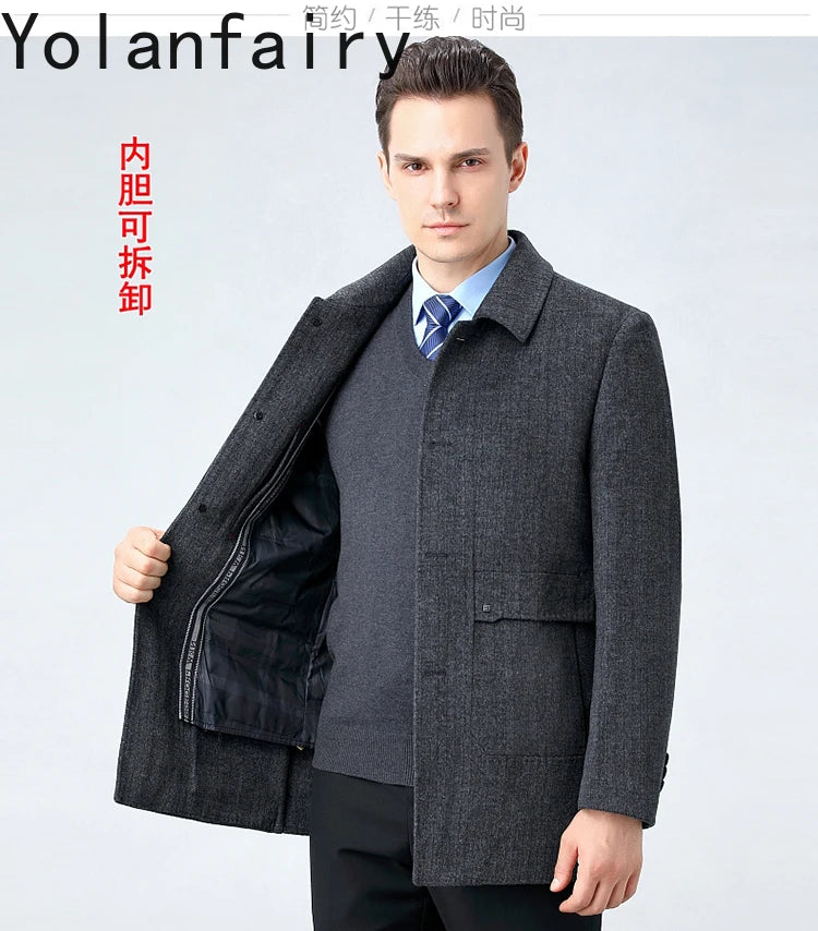 YOLANFAIRY 100% Cashmere Jacket for Men 2025 Autumn Winter Mid-length Wool Coats Man Clothing Casual Business Men's Woolen Coat