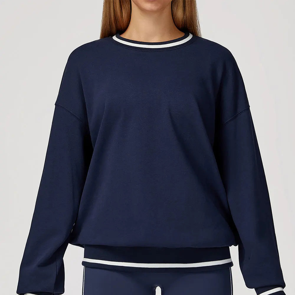 Women Long Sleeved New Winter Color Blocking Hoodie Outdoor Casual Running Sports Top Loose Round Neck Top Fashionable Hoodie