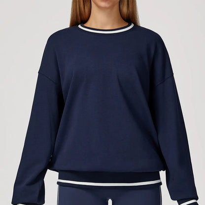 Women Long Sleeved New Winter Color Blocking Hoodie Outdoor Casual Running Sports Top Loose Round Neck Top Fashionable Hoodie