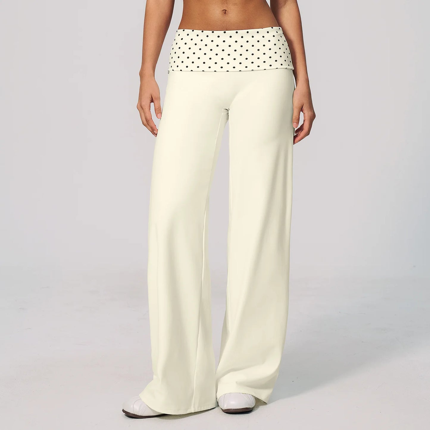 Custom LOGO women's sports trousers retro splicing polka dots folded waist fitness hip lift abdomen yoga trousers