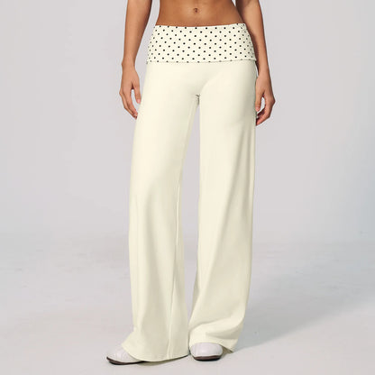 Custom LOGO women's sports trousers retro splicing polka dots folded waist fitness hip lift abdomen yoga trousers