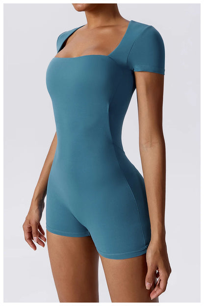 Summer Yoga Suit Women's Short One Piece Sports Suit Short Sleeve Gym Clothes Push Up Training Fitness Yoga Bodysuit Sportswear
