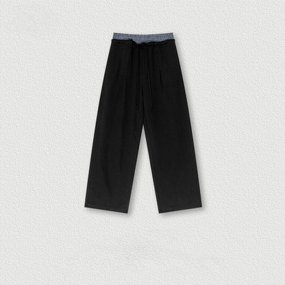 Custom LOGO Men's 2025 Summer 280G American Neutral Wind Splicing Double Waist Wide Leg Pants Sports Straight Couple Sweatpants