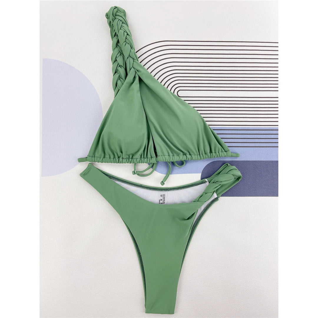 Sexy Cut Out One Shoulder Brazilian Bikini Women Swimwear Female Swimsuit Two-pieces Bikini set Bather Bathing Suit Swim V4515