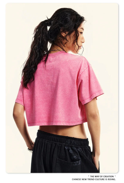 Custom LOGO women's 230G spring summer  open-button top Spice Girl loose short sports cotton polyester short-sleeved t-shirt