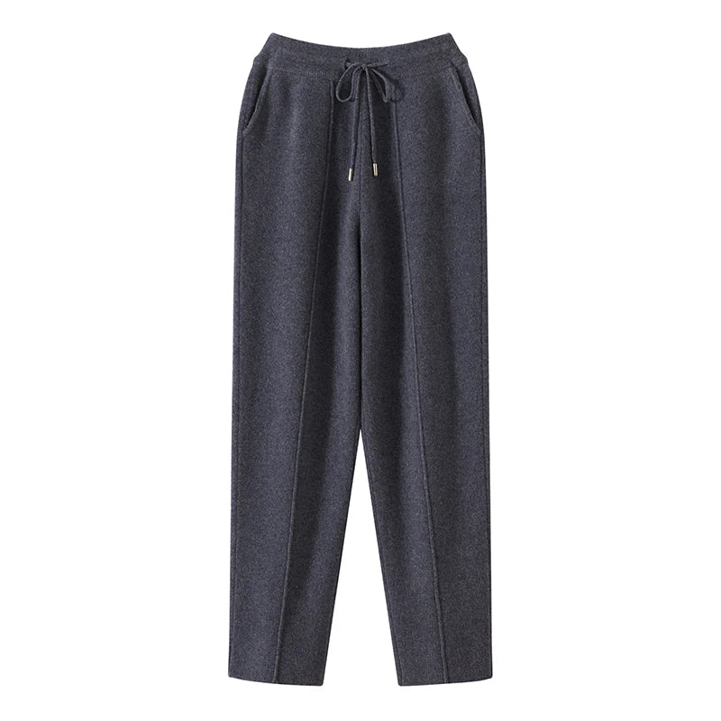 Men's Wool Pants Elastic Waist 2025 Autumn Winter Thick Casual Cashmere Trousers 100% Merino Wool Knitted Mid Seam Sport Pants