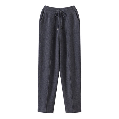 Men's Wool Pants Elastic Waist 2025 Autumn Winter Thick Casual Cashmere Trousers 100% Merino Wool Knitted Mid Seam Sport Pants
