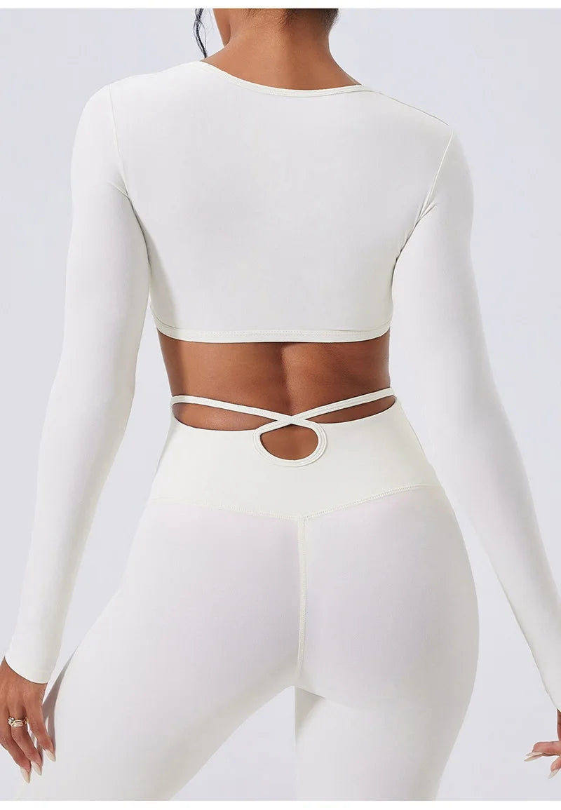 Cloud Hide Brown Yoga Suit Gym Woman Fitness Set Long Sleeve Sports Tracksuit Top Pants Workout Pilates Outfits Running Clothes